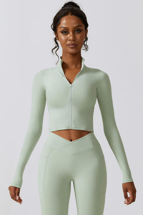 Zip Up Long Sleeve Cropped Active Top Shapelust